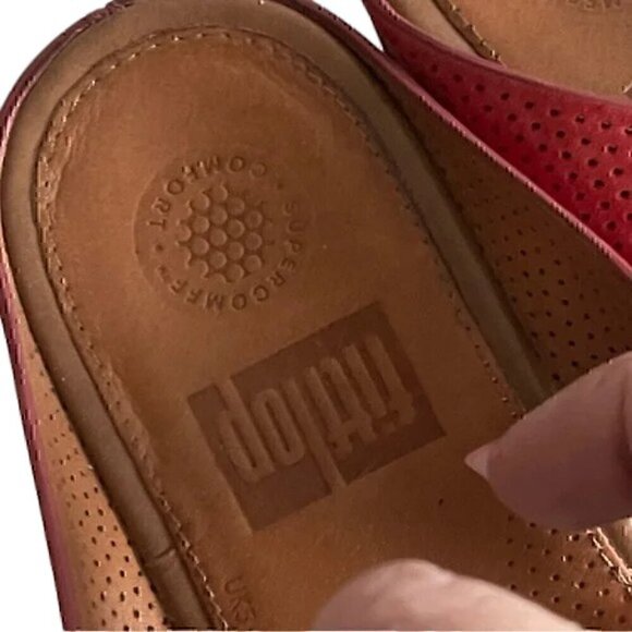 Fitflop Supercomff Women's Coral Red Leather Sandals size 7 - Picture 8 of 11